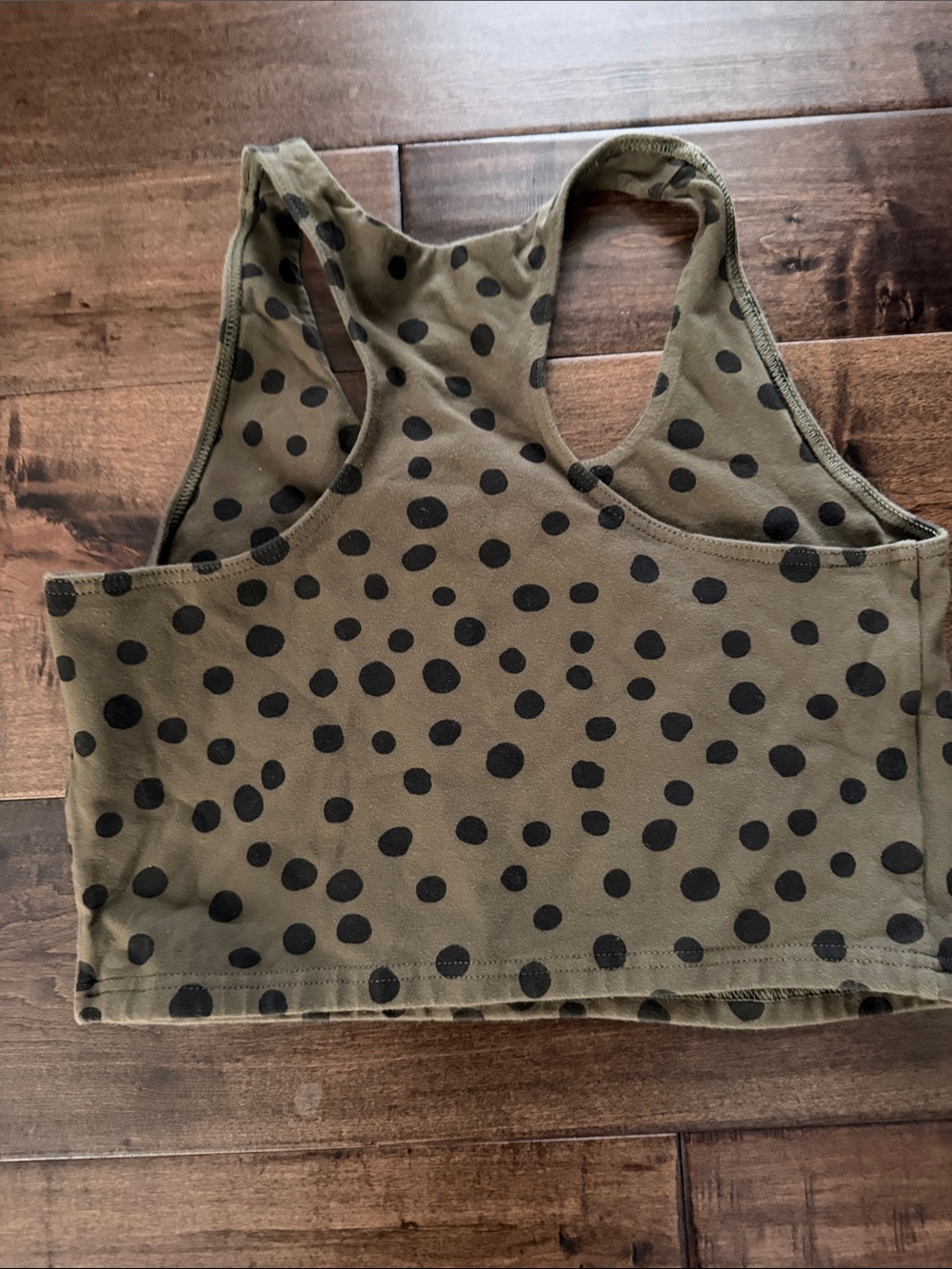Olive Green Polka Dot Racerback Crop Top - Picture 3 of 4